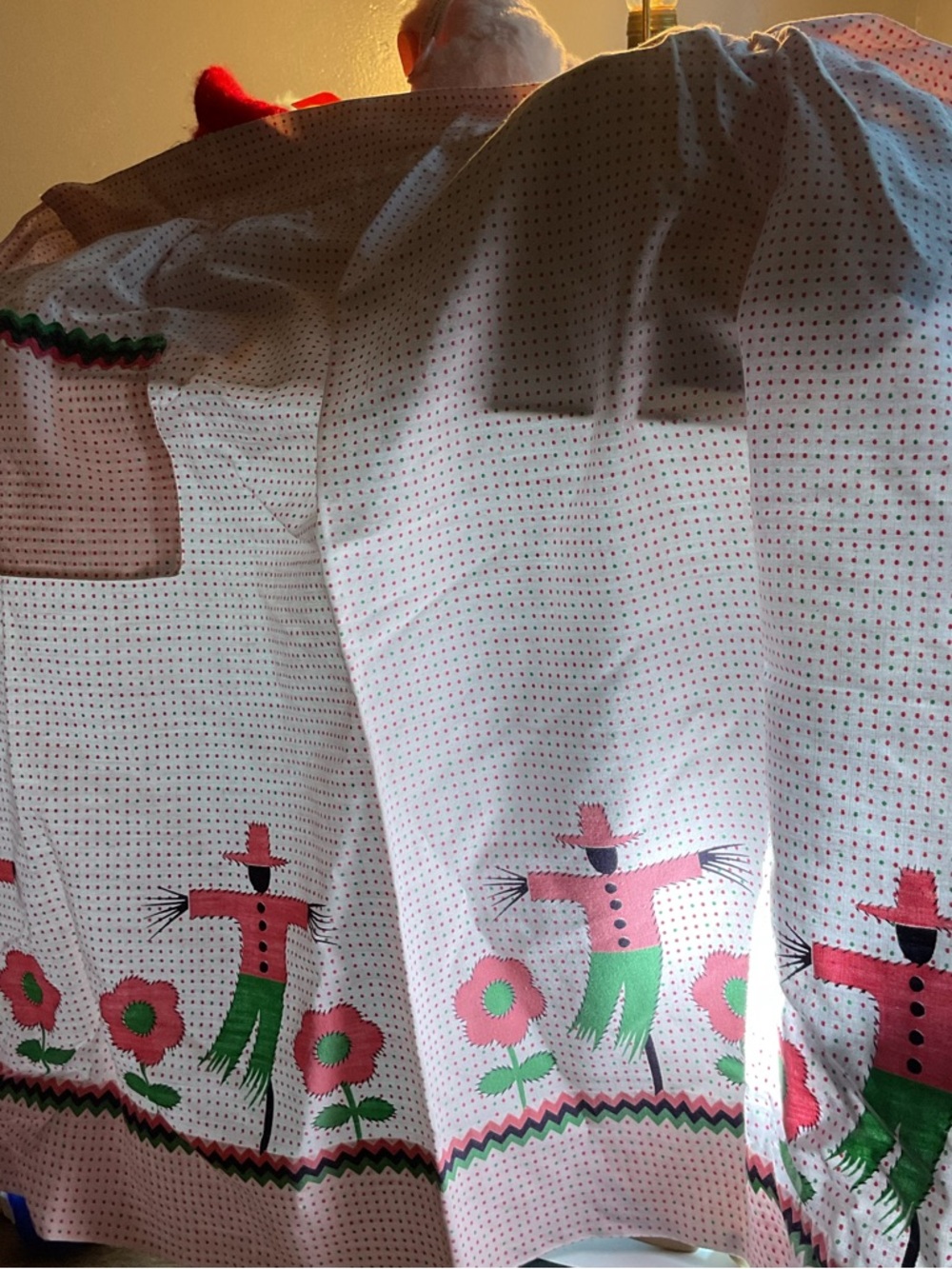 Scarecrow Border Cotton Half Apron with Floral/Scarecrow Print